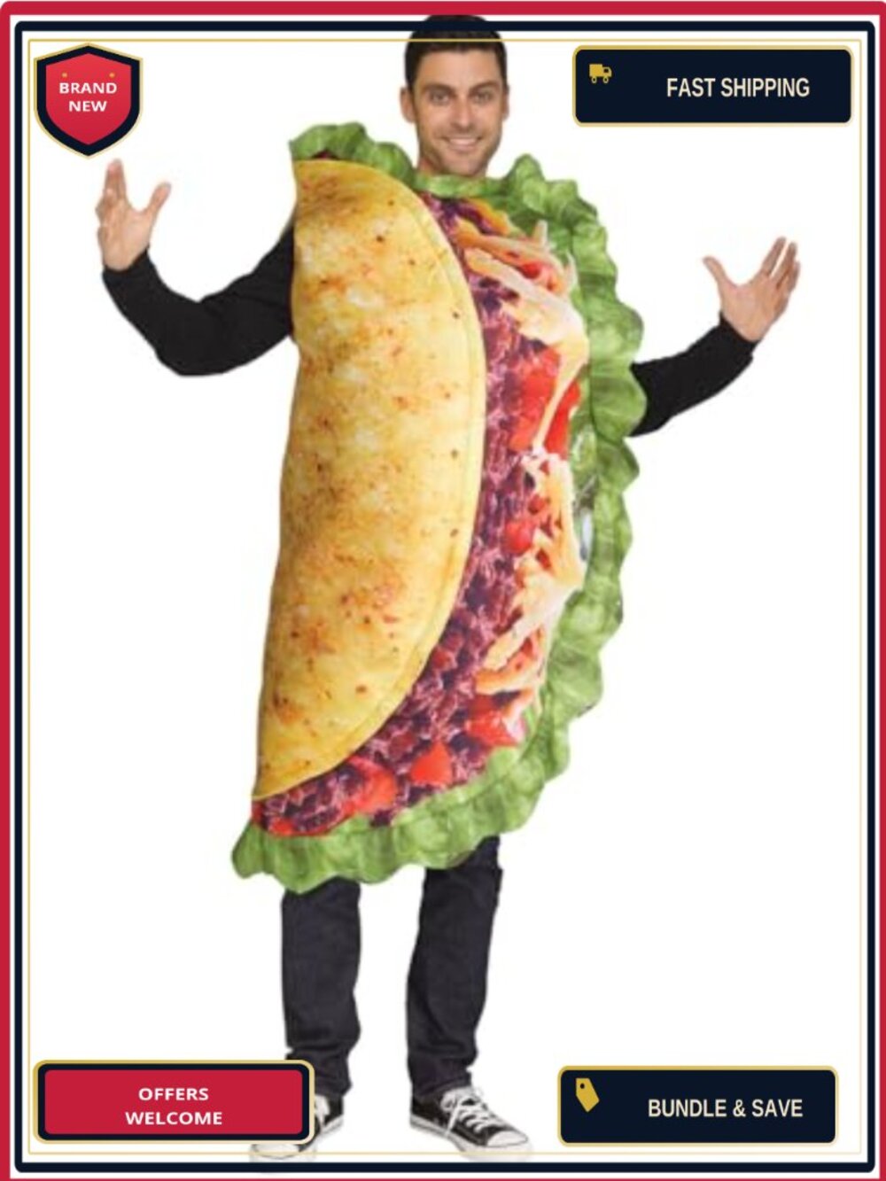 Adult Taco Costume Photoreal Tunic Halloween Fits Up To 6' 200 lbs